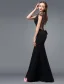 2016 Stunning Scoop Neckline Backless Beading Rhinestone Black Silk Evening Dress