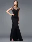 2016 Stunning Scoop Neckline Backless Beading Rhinestone Black Silk Evening Dress