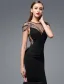 2016 Stunning Scoop Neckline Backless Beading Rhinestone Black Silk Evening Dress
