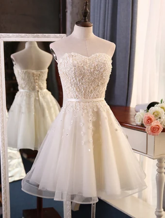Chic Short Cocktail Dress Champagne Lace Christmas Party Dresses 2016 New Year Eve Dress