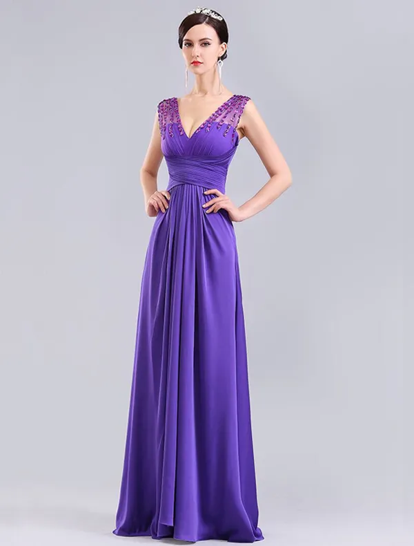 Elegant Purple Formal Dress Long Evening Dress With Crystal For 2016 New Year Eve