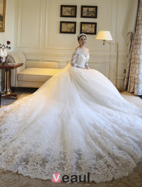 chinese dress ladies Gentle Princess White Heart-Shaped Neck Lace Tulle A-Line Floor-Length main image 0