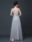 Charmante Robe De Soirée Longue Robe De Ceremonie Dos Nu Gris Avec Des Fleurs Pour 2016