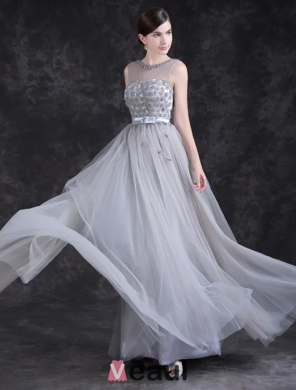 Charmante Robe De Soirée Longue Robe De Ceremonie Dos Nu Gris Avec Des Fleurs Pour 2016