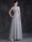 Charmante Robe De Soirée Longue Robe De Ceremonie Dos Nu Gris Avec Des Fleurs Pour 2016