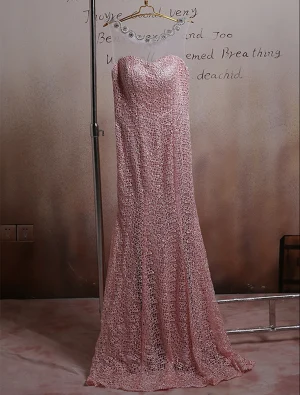 Superbe Robe De Ceremonie Rose Robe De Soirée Longue En Dentelle Ajourée 2016