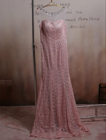 Stunning Pink Formal Dress Pierced Lace Long Evening Dress 2016 New Year Eve Dresses