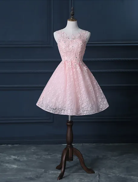 Vestido De Coctel De Color Rosa Hermosas De Encaje Corto Vestidos De Fiesta De La Navidad