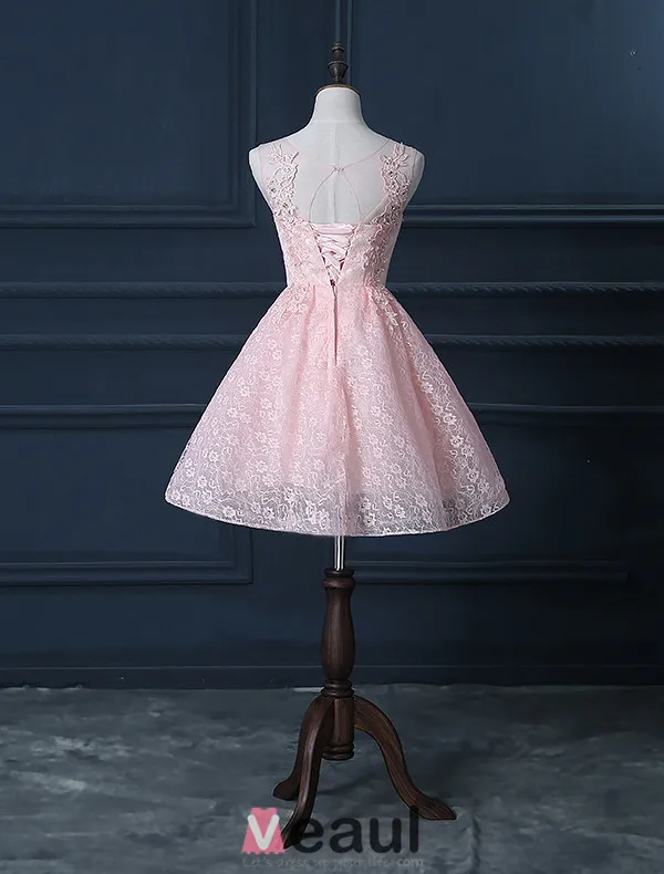 Beautiful Pink Cocktail Dress Short Lace Christmas Party Dresses 2016 New Year Eve Dresses