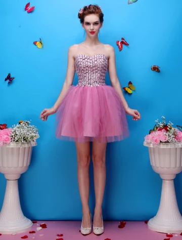 Beautiful Sweetheart Beading Flower Rhinestone Organza Mini Short Cocktail Dress