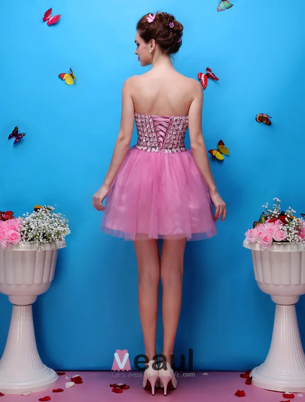 Vakre Kjæreste Beading Blomst Rhinestone Organza Mini Kort Cocktailkjole
