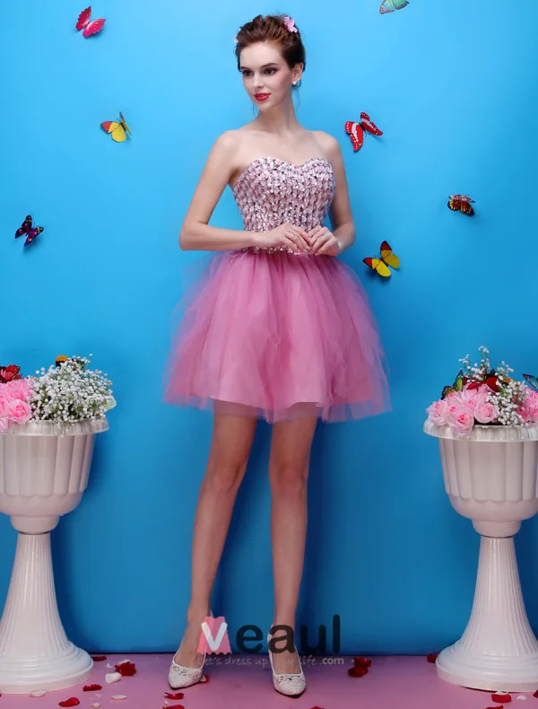 Vakre Kjæreste Beading Blomst Rhinestone Organza Mini Kort Cocktailkjole