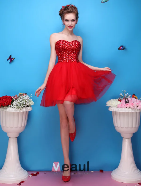 Vakre Kjæreste Beading Blomst Rhinestone Organza Mini Kort Cocktailkjole