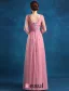 Empire Scoop Neckline Beading Applique Flowers Pink Tulle Evening Dress