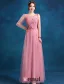 Empire Scoop Neckline Beading Applique Flowers Pink Tulle Evening Dress