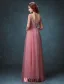 Elegant Square Neckline Beading Rhinestone Applique Lace Organza Evening Dress