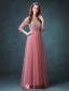 Elegant Square Neckline Beading Rhinestone Applique Lace Organza Evening Dress