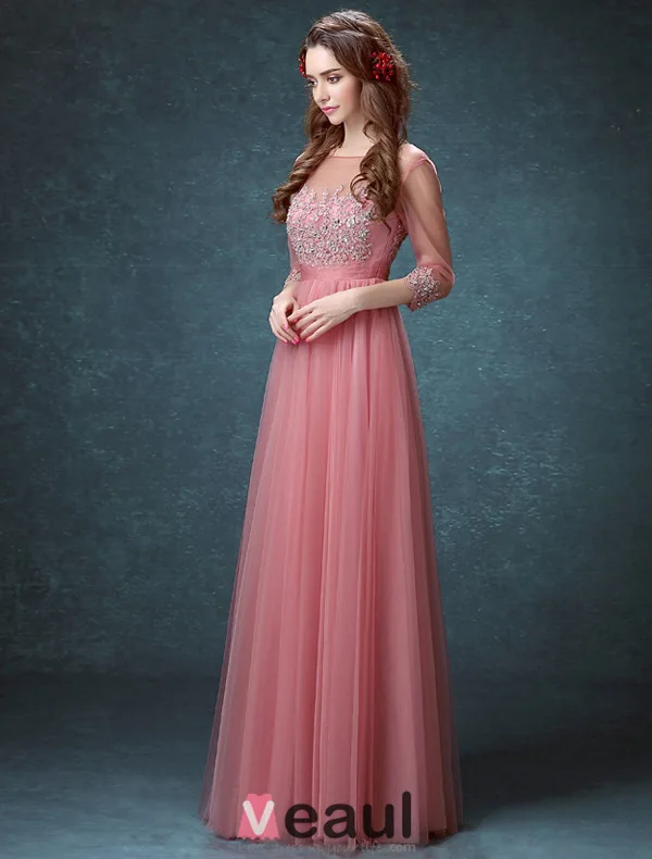 Elegant Square Neckline Beading Rhinestone Applique Lace Organza Evening Dress