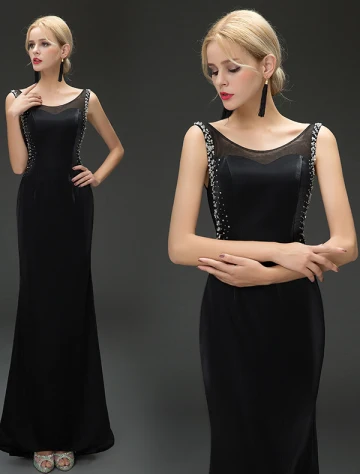 Syrenka Cekiny Miarka Dekolt Linkę Rhinestone Backless Czarny Suknia Wieczorowa