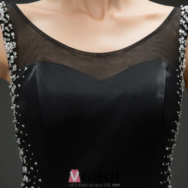Mermaid Scoop Urringning Beading Paljetter Rhinestone Backless Svart Aftonklänning