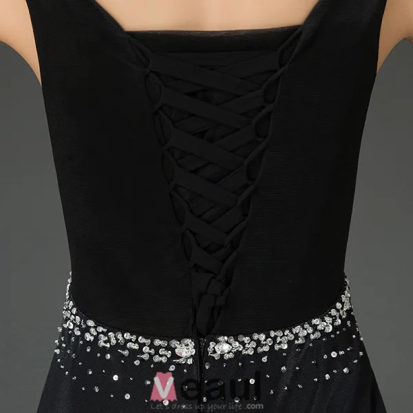 Mermaid Scoop Urringning Beading Paljetter Rhinestone Backless Svart Aftonklänning