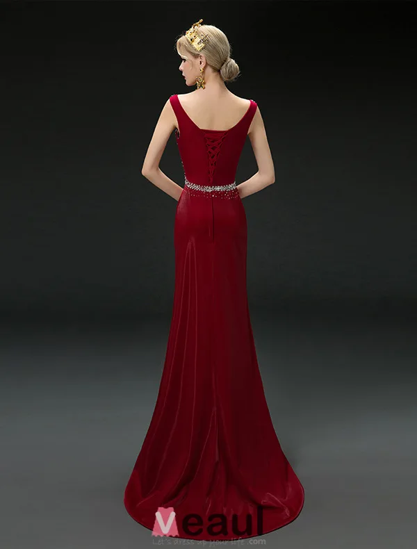 Mermaid Scoop Urringning Beading Paljetter Rhinestone Backless Svart Aftonklänning