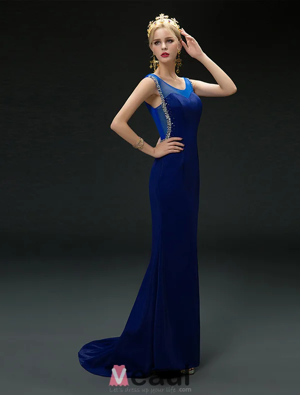 Mermaid Scoop Urringning Beading Paljetter Rhinestone Backless Svart Aftonklänning