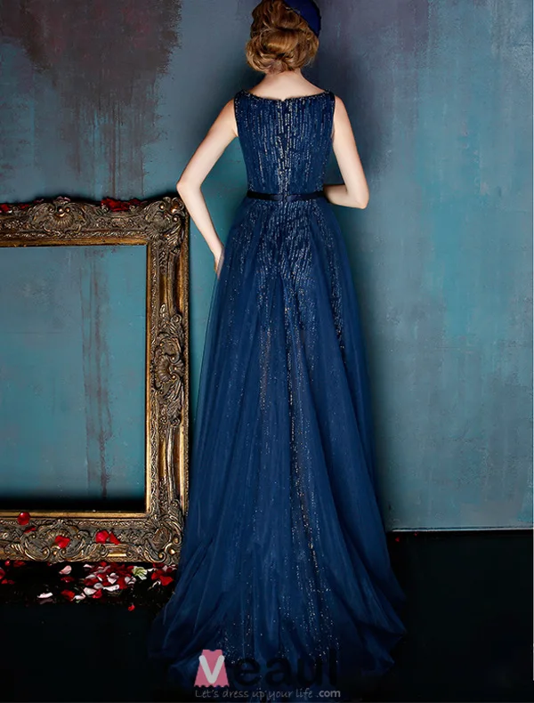 2016 Fashion Square Neckline Glitter Tulle Evening Dress With Bow Sash