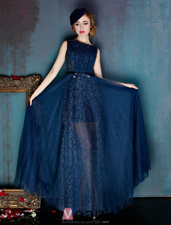 2016 Fashion Square Neckline Glitter Tulle Evening Dress With Bow Sash