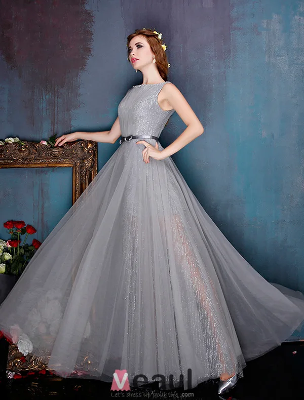 2016 Fashion Square Neckline Glitter Tulle Evening Dress With Bow Sash