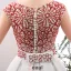 2016 Elegant Skopa Halsen Röda Strass Blommor Ruggig Vit Satäng Balklänning