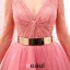 2016 Beautiful Deep V-neck Lace Ruffle Backless Pink Tulle Prom Dress With Metal Sash