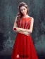 2016 Élégant Décolleté Sequins Carrés Robe De Soirée Rouge