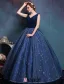 Efektowne Serek Aplikacja Kwiaty Niebieski Royal Organzy Sukienka Na Bal Suknie Balowe 2016
