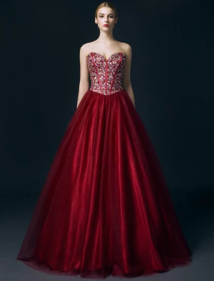 Glitzernden Pailletten Kristall Perlen Liebsten Korsett Bordeaux Glitter Organza Ballkleider