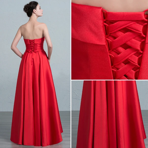 2016 Volants Bustier Simples Rouge Satin Épais Robe De Demoiselle D'honneur Avec Un Noeud Guillotine