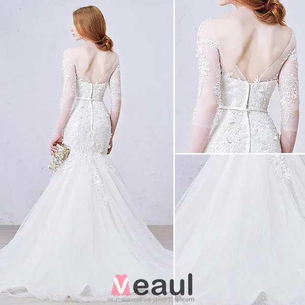 2016 Stunning Mermaid Square Neckline Applique Flowers Lace Wedding Dress With Sash
