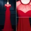 Enkel Sjöjungfru Beading Scoop Halsen Backless Röd Tyll Aftonklänning