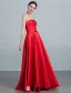 2016 Volants Bustier Simples Rouge Satin Épais Robe De Demoiselle D'honneur Avec Un Noeud Guillotine