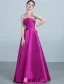 2016 Volants Bustier Simples Rouge Satin Épais Robe De Demoiselle D'honneur Avec Un Noeud Guillotine