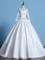 2016 Vintage V-neck Applique Lace Long Sleeves Thick Ruffle Satin Ball Gown Wedding Dress