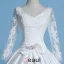 2016 Vintage V-neck Applique Lace Long Sleeves Thick Ruffle Satin Ball Gown Wedding Dress