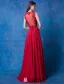 2016 Vackra V-ringad Backless Applikationer Blommor Beading Rufsa Burgundy Chiffong Aftonklänning