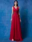 2016 Vackra V-ringad Backless Applikationer Blommor Beading Rufsa Burgundy Chiffong Aftonklänning