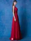 2016 Vackra V-ringad Backless Applikationer Blommor Beading Rufsa Burgundy Chiffong Aftonklänning