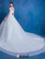 2016 A-line Weg Von Der Schulter Quadratischen Ausschnitt-spitze Organza Brautkleid Mit Langen Schwanzbildung