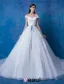2016 A-line Weg Von Der Schulter Quadratischen Ausschnitt-spitze Organza Brautkleid Mit Langen Schwanzbildung