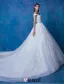 2016 A-line Weg Von Der Schulter Quadratischen Ausschnitt-spitze Organza Brautkleid Mit Langen Schwanzbildung