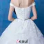 2016 A-line Weg Von Der Schulter Quadratischen Ausschnitt-spitze Organza Brautkleid Mit Langen Schwanzbildung