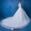 2016 A-line Weg Von Der Schulter Quadratischen Ausschnitt-spitze Organza Brautkleid Mit Langen Schwanzbildung